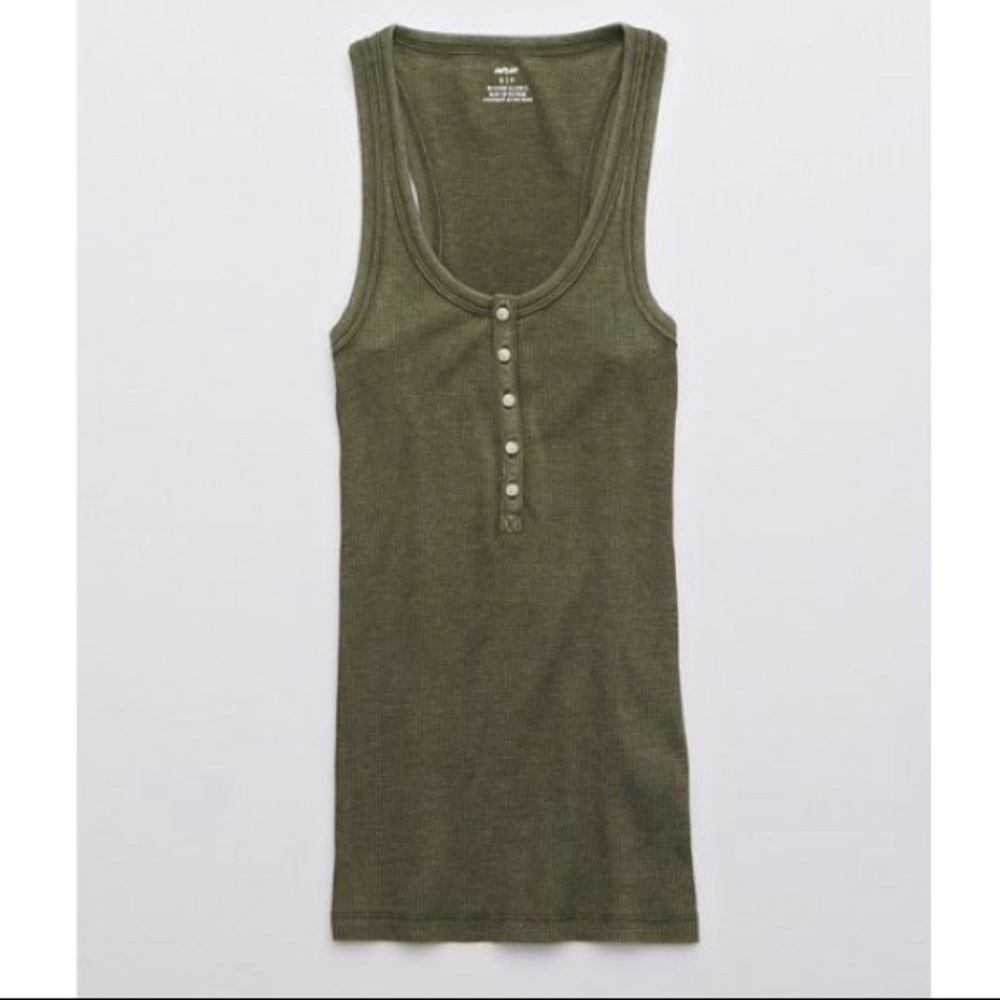 Aerie No BS Waffle Henley Tank Top / Olive Daze / M